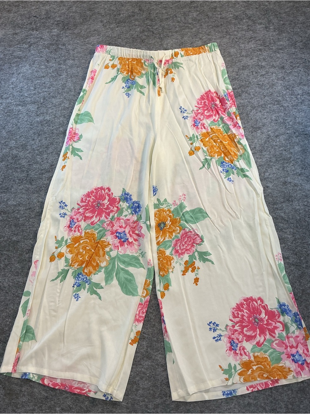 Z Supply NEW Boutique Wide-Leg Floral Print Palazzo Pants - Cream Pink & Orange